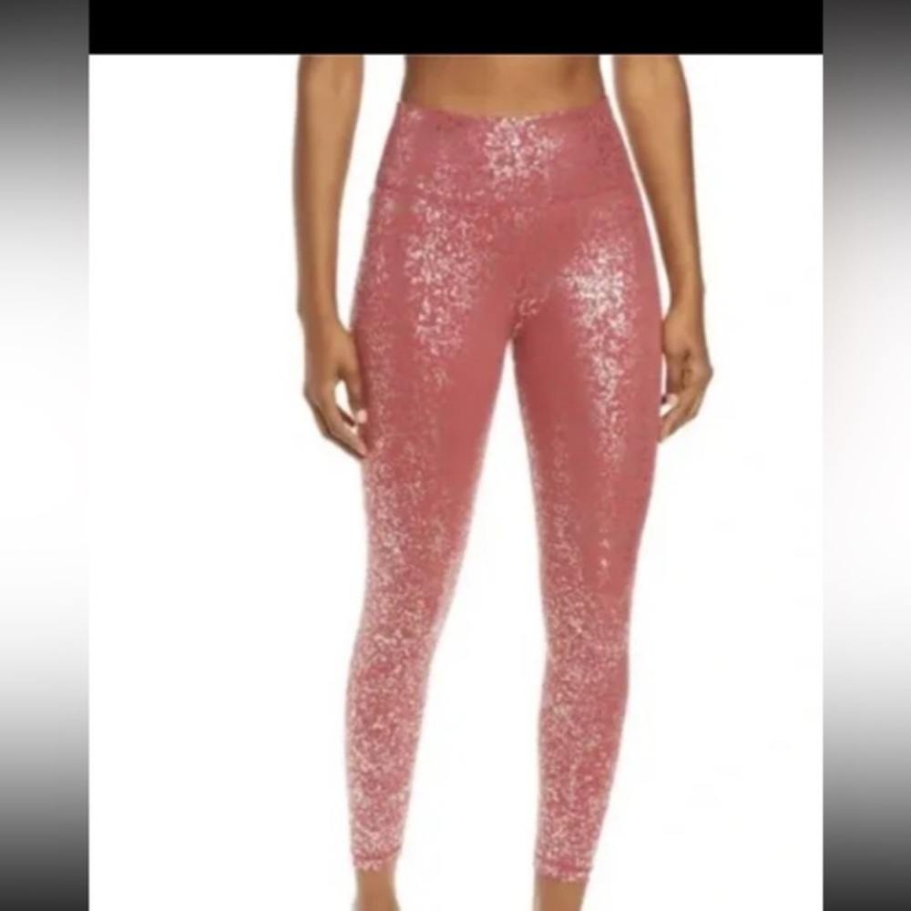 Sweaty Betty Disco Metallic Leggings, Red Terrazzo Foil Print. Small NWOT